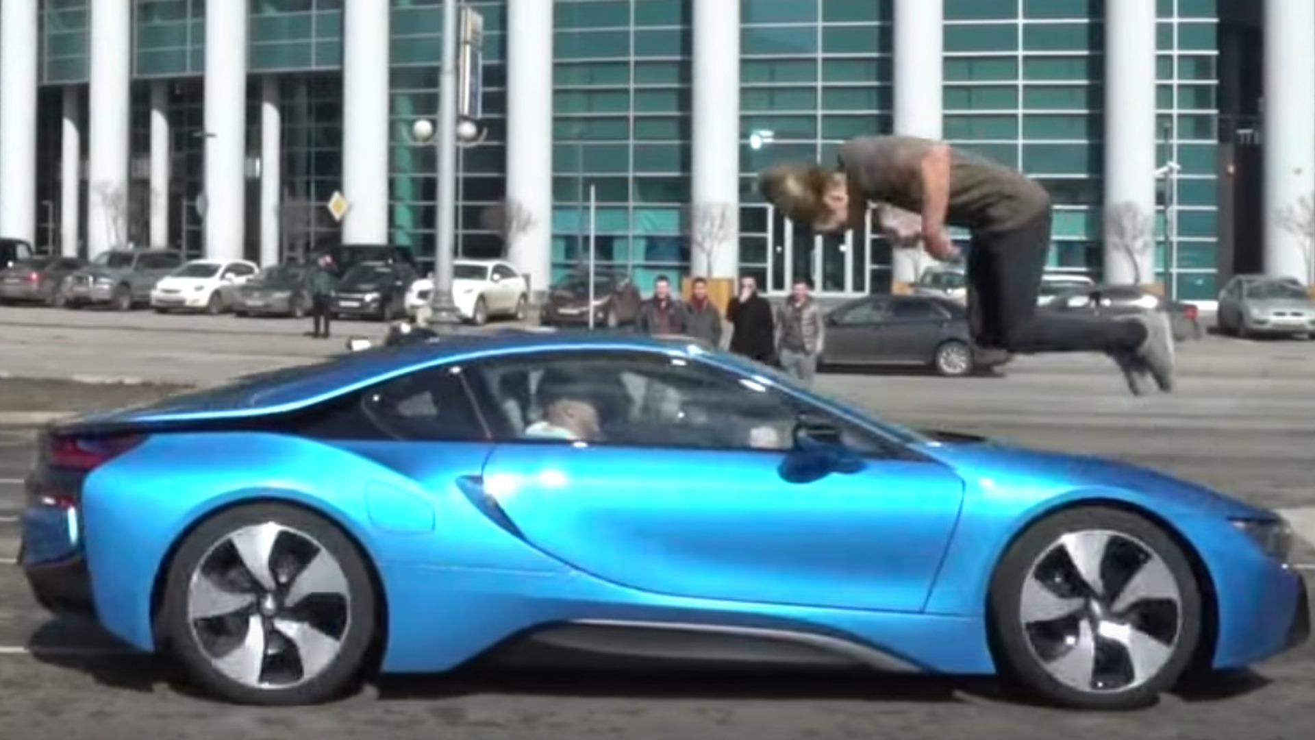 Stuntman Jumps Over Moving BMW i8