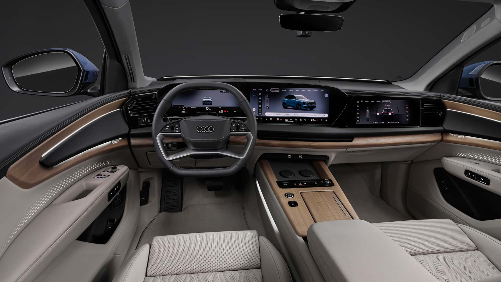 Салон Audi Q7 2027 в светлой отделке