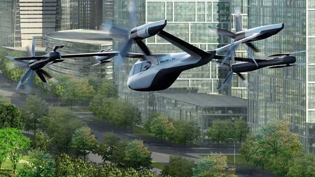 Un render dell'aero taxi in via di sviluppo da parte di Hyundai e Uber