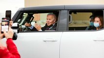 US President Joe Biden test driving the 2022 GMC Hummer EV pickup