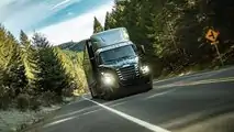 Freightliner eCascadia production version front view driving