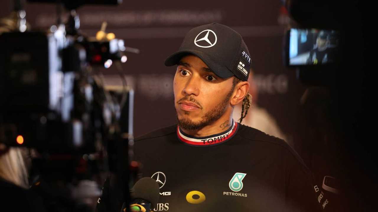 Lewis Hamilton, Mercedes AMG, speaks to the media