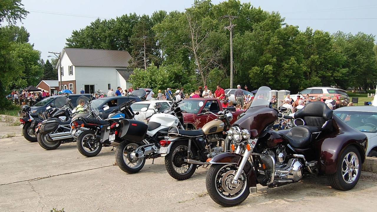 We had a lot of company when it came to other motorcycles showing up to see the parade and parking was where you could find it—even in the remains of a farm building foundation.