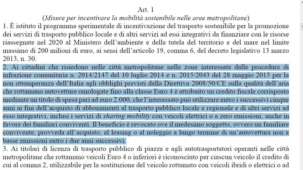 Decreto Ambiente, incentivi per lo sharing di auto green