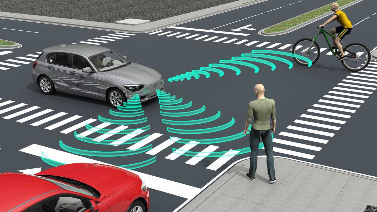 Self autonomous driving electronic car sensors illustration