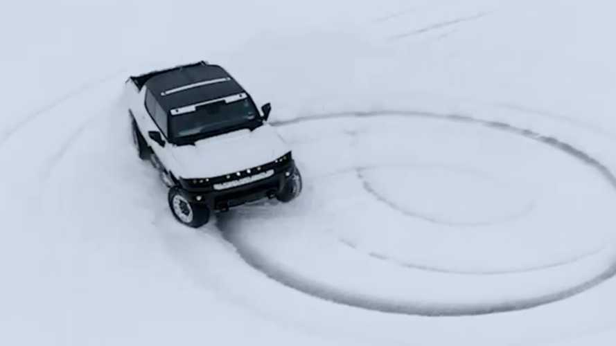 Watch GMC Hummer Electric Truck Quietly Create Powdered Donuts