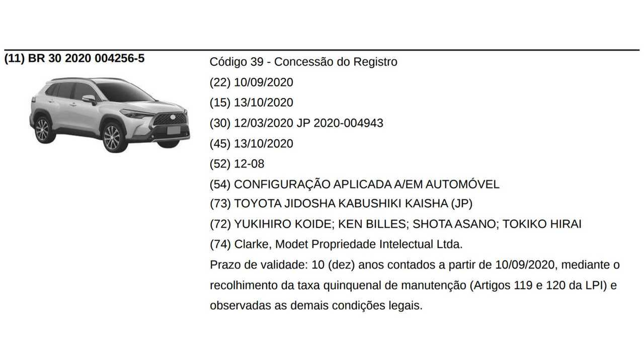 Toyota Corolla Cross - Registro no Brasil