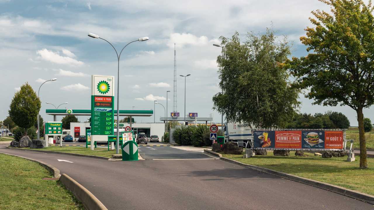 BP petrol station on French toll road in Normandie