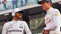 Lewis Hamilton, Mercedes AMG F1 with Max Verstappen, Red Bull Racing on the drivers parade
