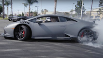 Lamborghini Huracan drifts at dealer