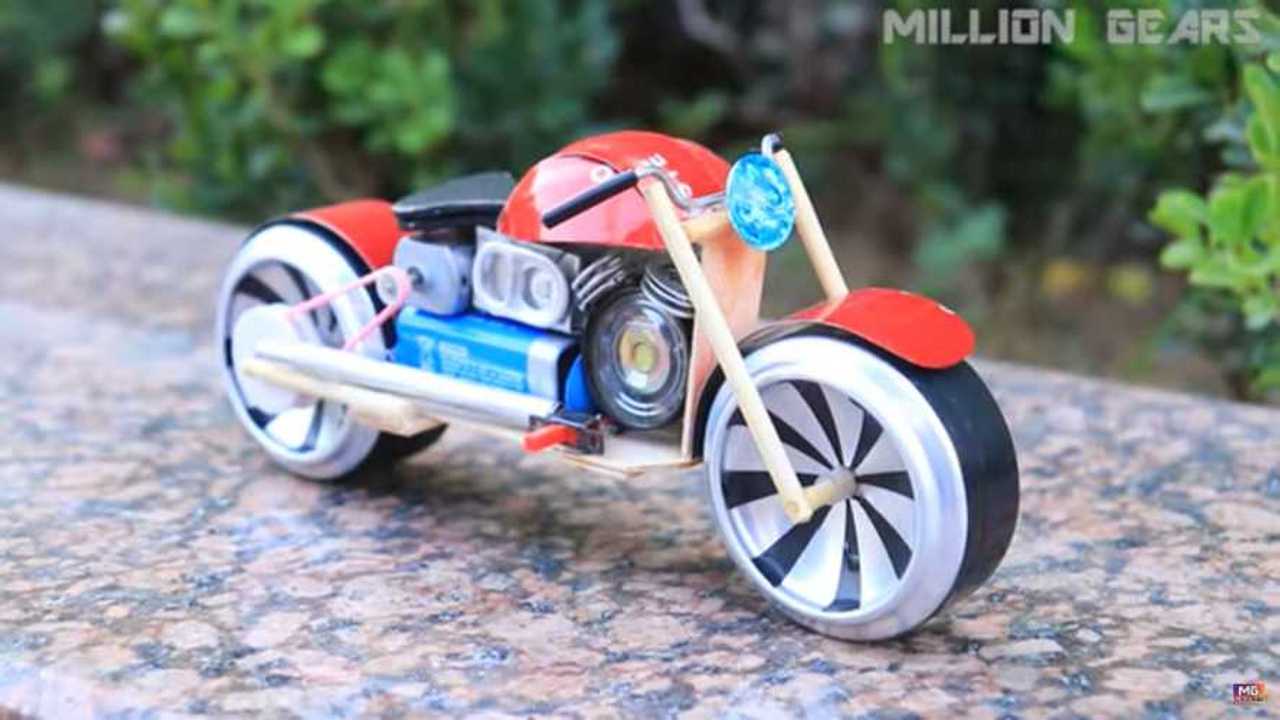 Toy motorcycle coke can build