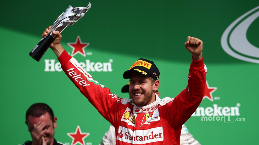 Podium- third place Sebastian Vettel, Ferrari