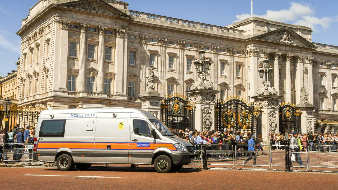 Police mobile video unit vehicle outside Buckingham Palace in the centre of London