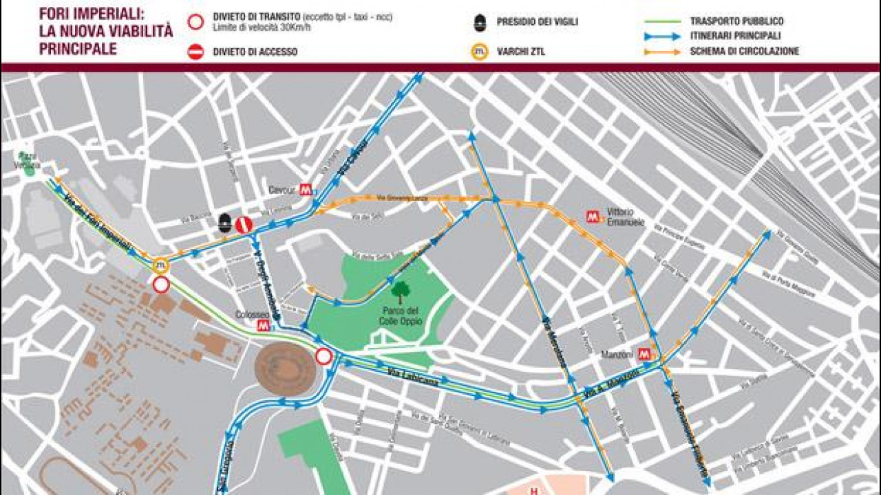 [Copertina] - Fori Imperiali Roma, chiusura al traffico auto e moto dal 3 agosto  - Mappa e Video