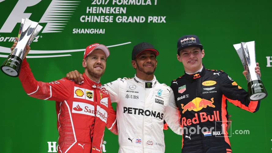 Podium- second place Sebastian Vettel, Ferrari, Race winner Lewis Hamilton, Mercedes AMG F1, third place Max Verstappen, Red Bull Racing