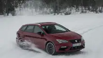 2017 SEAT Leon Cupra ST races sled pulled by huskies