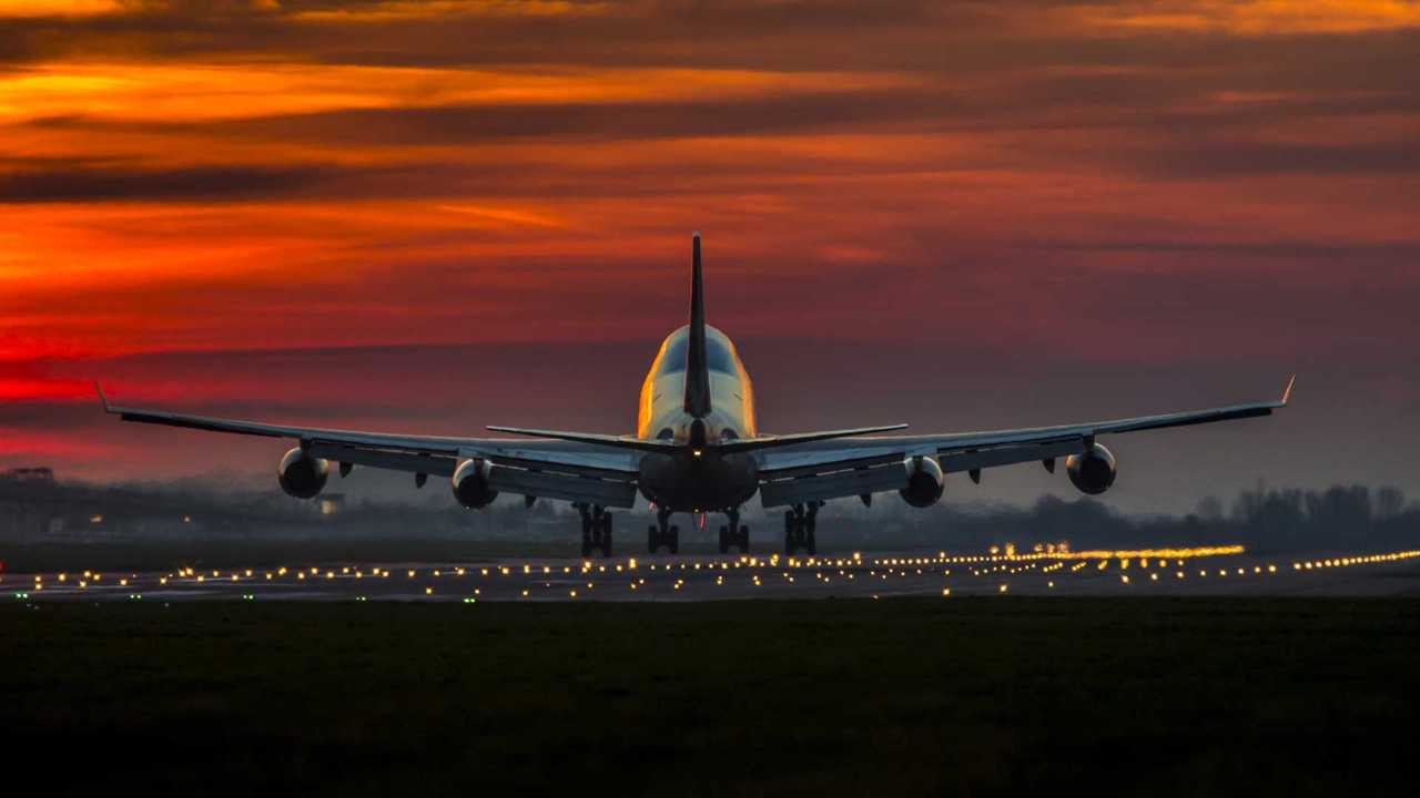 Airplane landing at London Heathrow Airport