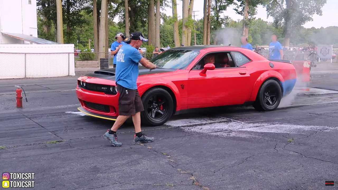 Dodge Demon Burning At Drag Strip