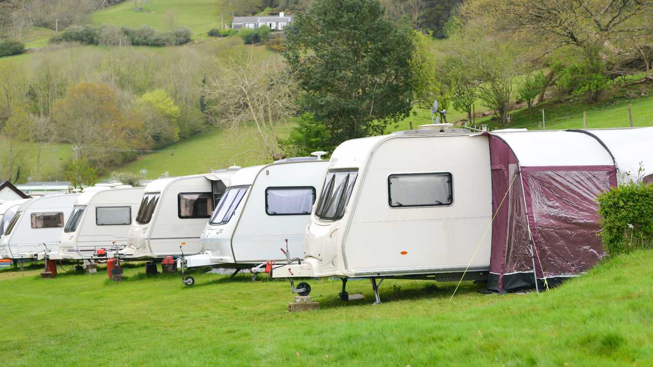 Caravans parked in camping park in Wales UK
