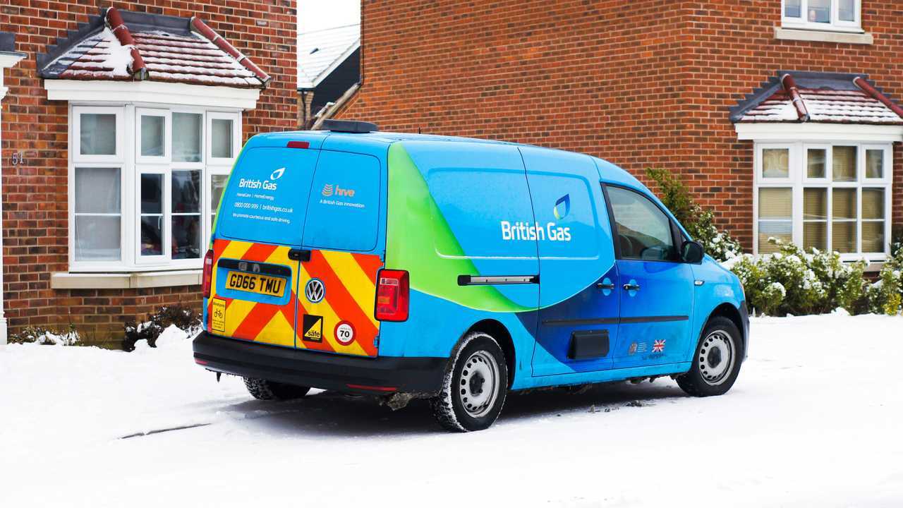 British Gas repair van outside a home in Bury St Edmunds on a snowy day
