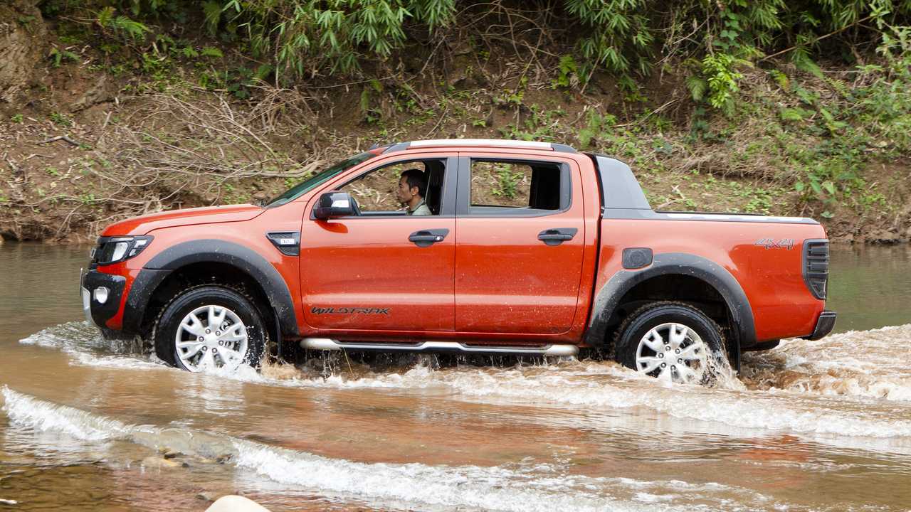 Ford Ranger Wildtrak crossing river in Vietnam