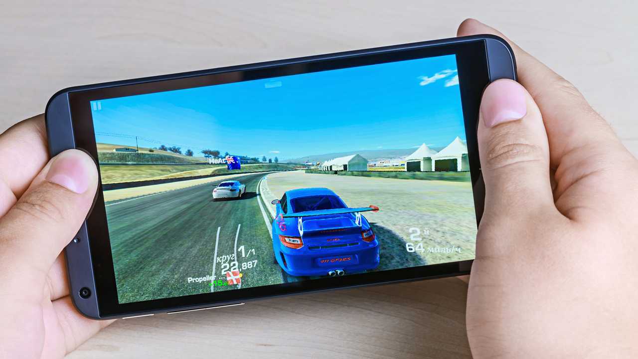 Real Racing 3 simulator game being played on smartphone