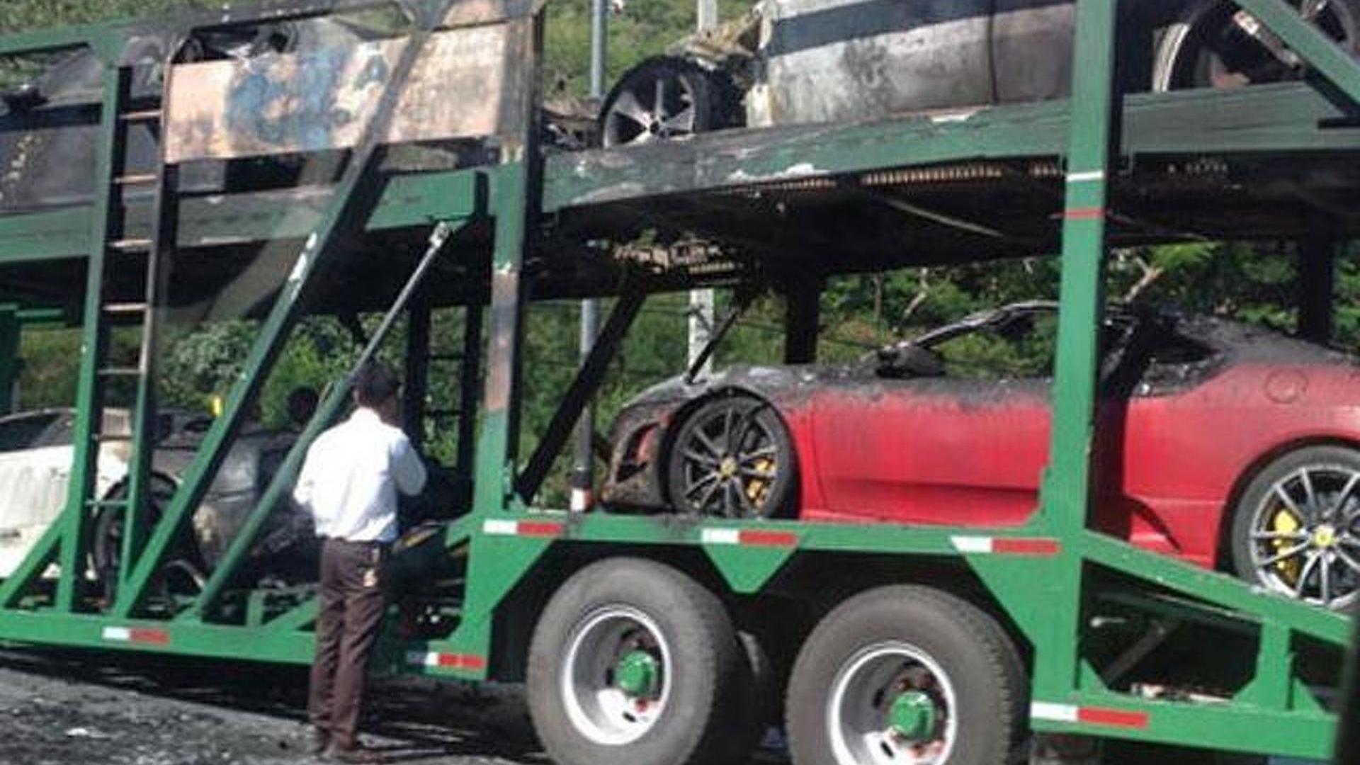 Trailer packed with supercars burns in Thailand 30.05.2013