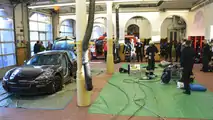 Porsche Panamera being cut apart from the fire brigade