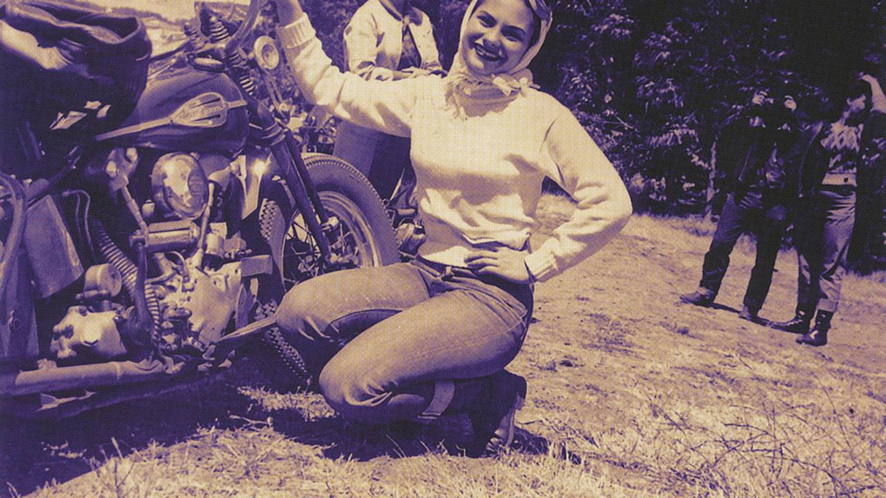 <strong>Patricia along side her 1940's Knucklehead.</strong>