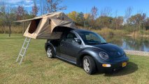 Beetle Pickup Camper front shot with open tent