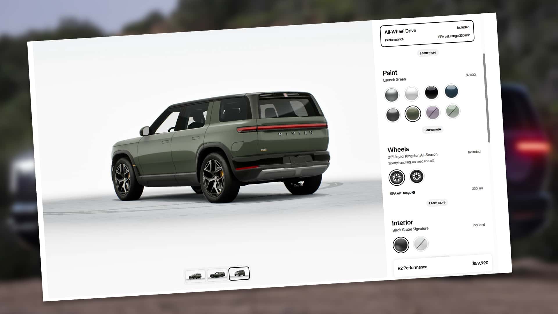 Rivian R2 Configurator Now Available, Best Color Option Delayed Until 2027