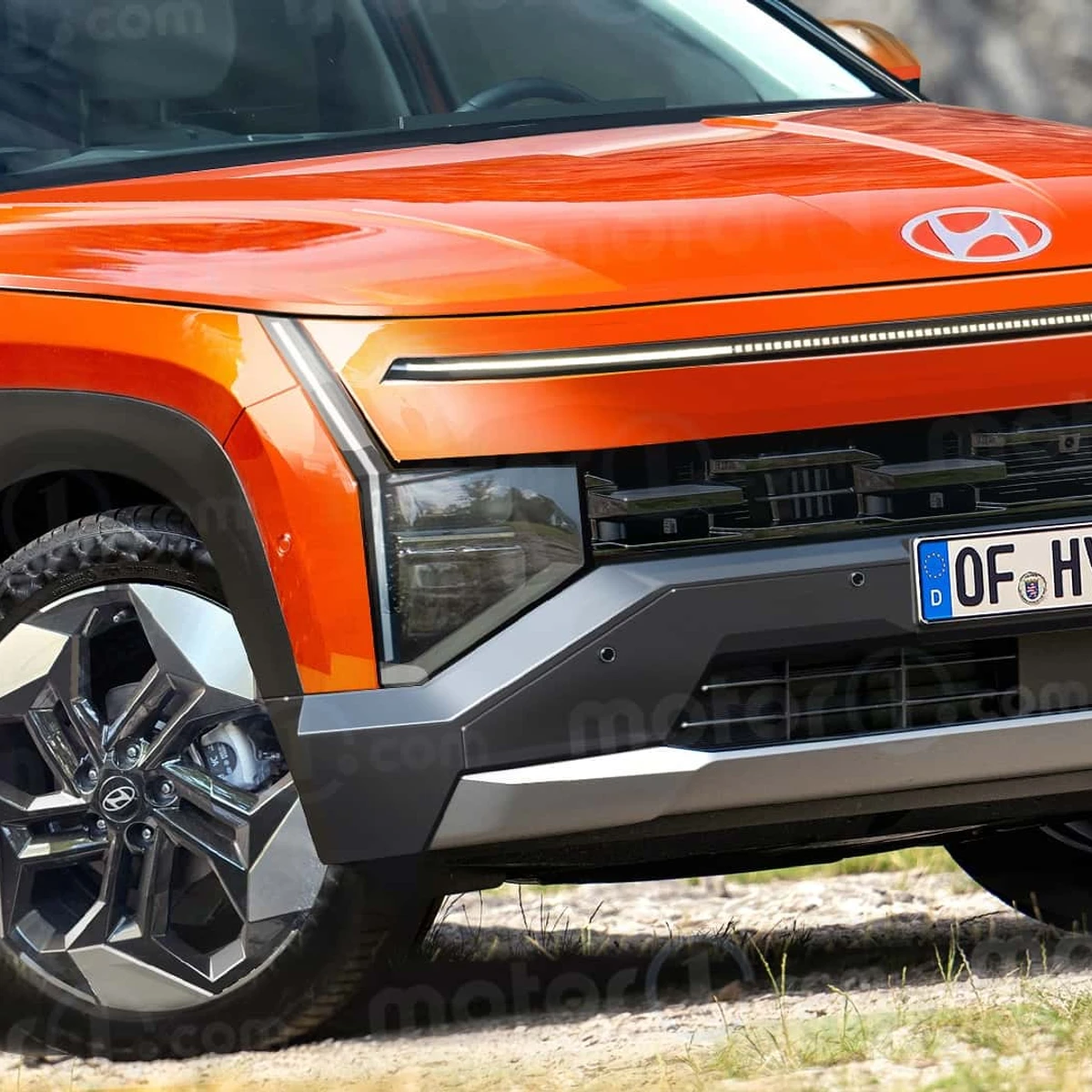Close-up of the 2027 Hyundai Tucson's redesigned grille and headlights