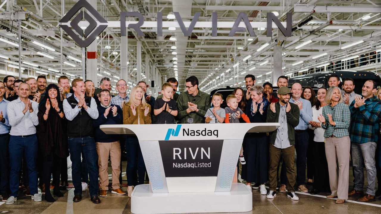 Rivian IPO celebrations at the plant in Normal, Illinois