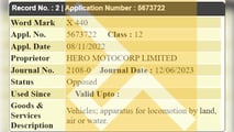 Hero MotoCorp X 440 Trademark Application Detail