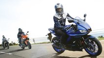 2022 Yamaha YZF-R25 - Action - Blue - Front Right Angle View