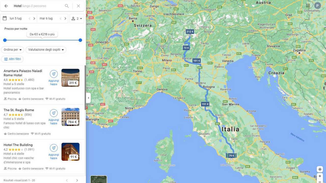 pianificazione viaggi in auto Google 2