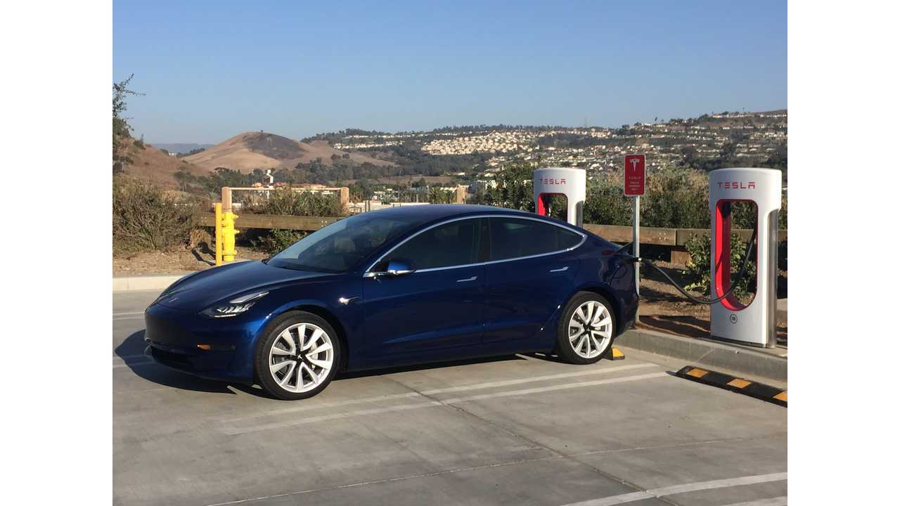 Tesla Model 3 at Supercharger in San Clemente, CA