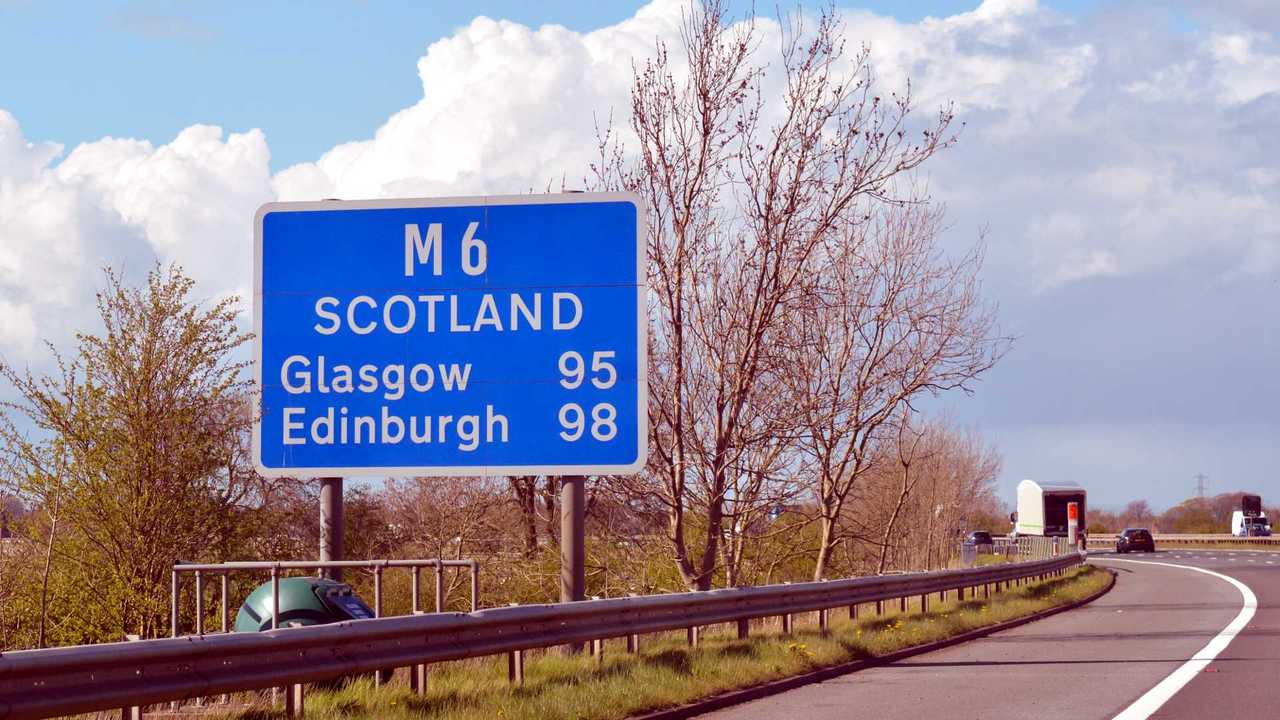 Motorway sign for M6 Scotland Glasgow Edinburgh