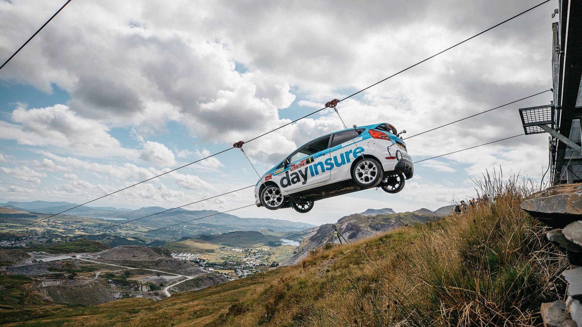 Watch A Fiesta Rally Car Hurtle Down A Zip Line In Wales