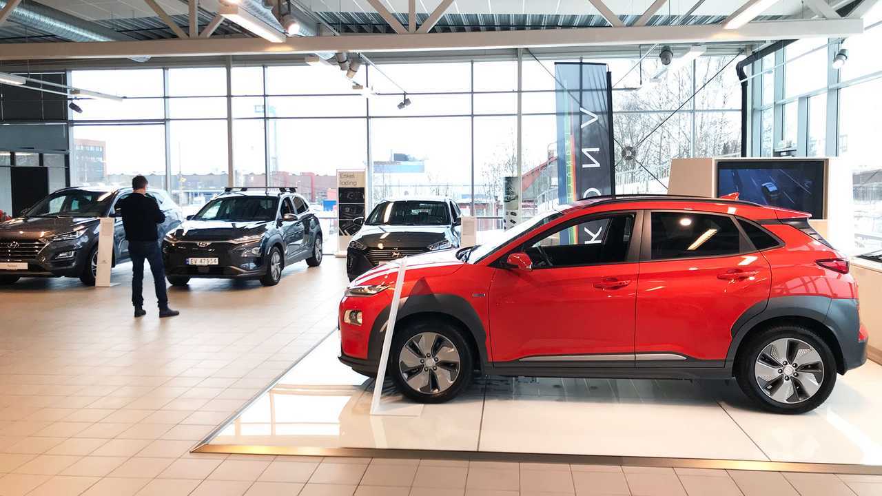 EVs also figure prominently at the Hyundai dealership in the same showroom.