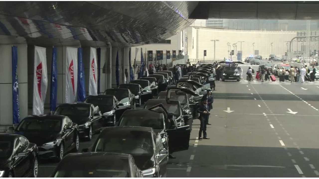 More Tesla Model S sedans found their way onto US consumers' driveways than in any month prior in 2017 (seen here as taxis in Dubai)