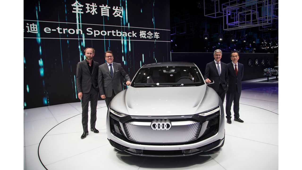 (from left to right) Marc Lichte (Head of Design, AUDI AG), Dr. Dietmar Voggenreiter (Member of the Board of Management of AUDI AG for Sales and Marketing), Rupert Stadler (Chairman of the Board of Management of AUDI AG) and Zhang Pijie (Member of the Board of Directors)
