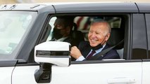 US President Joe Biden test driving the 2022 GMC Hummer EV pickup