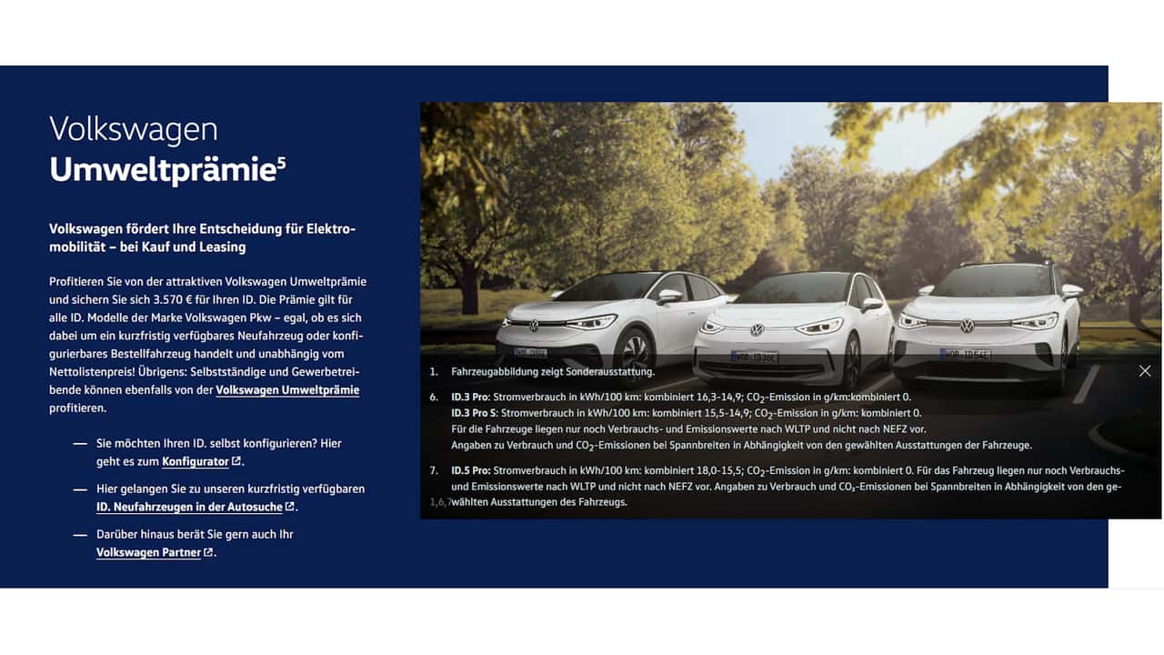 VW-Umweltprämie im April 2024 (Screenshot von der Website)