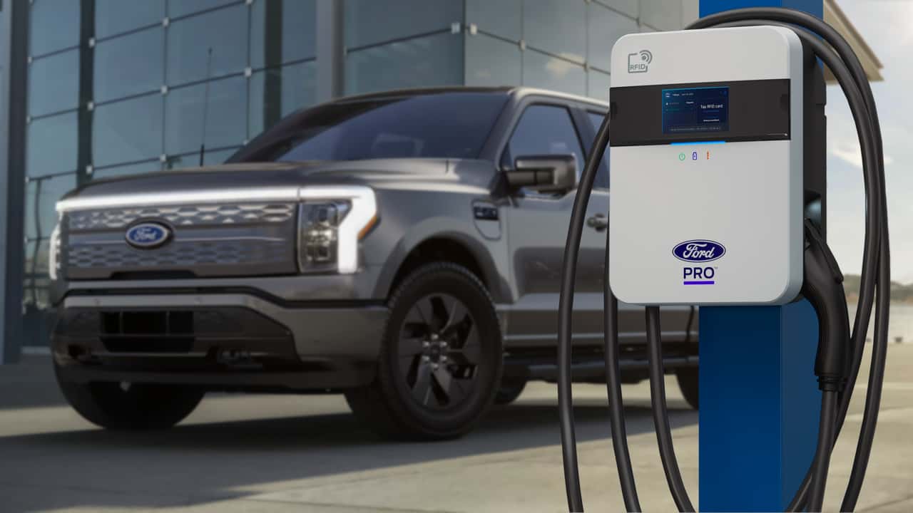 Ford F-150 Lightning and a Ford Pro EV charger