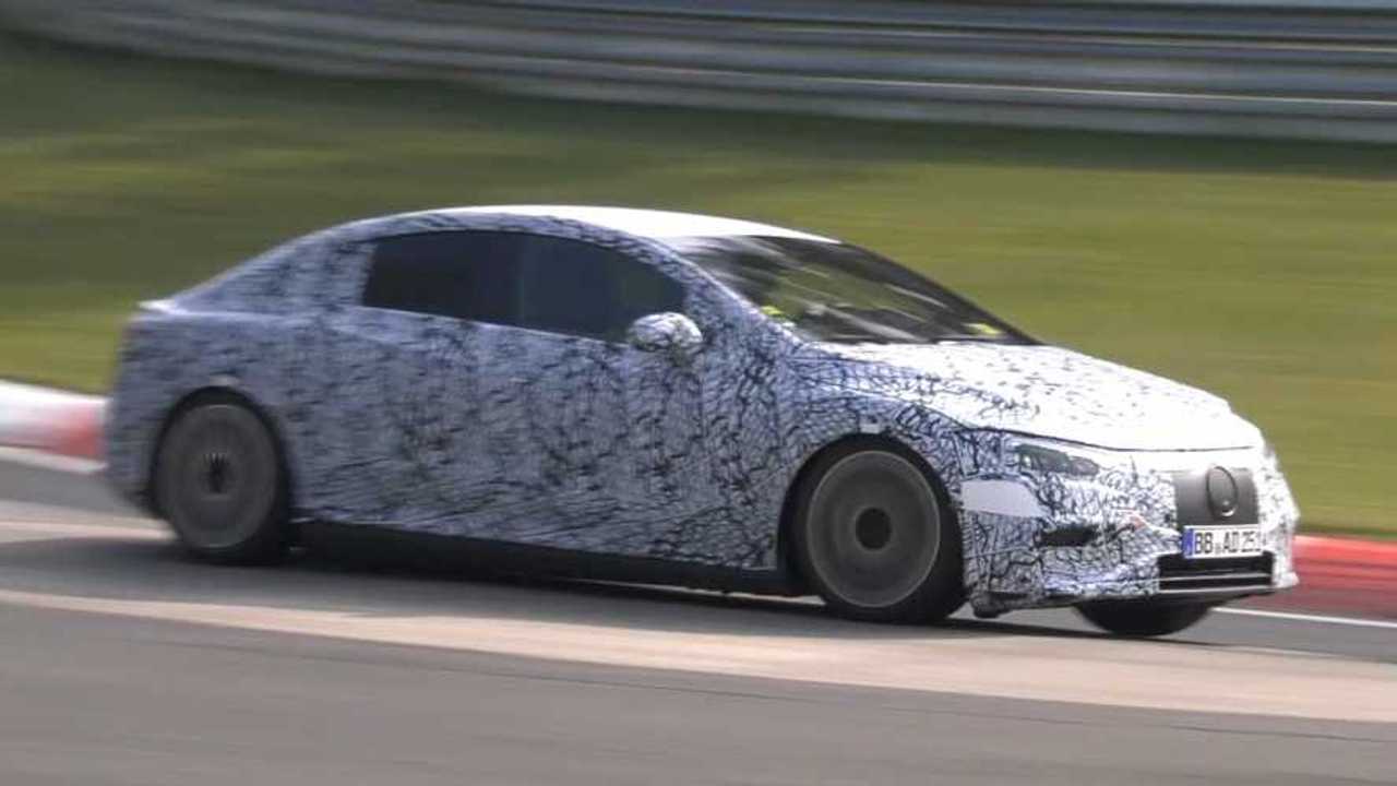 Mercedes-Benz EQE spy video captures sedan at Nurburgring.