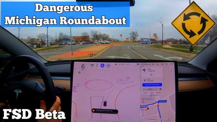 tesla full self driving dangerous michigan roundabout