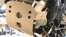 The Active XSR125 is fitted with a slim aluminum skid plate.