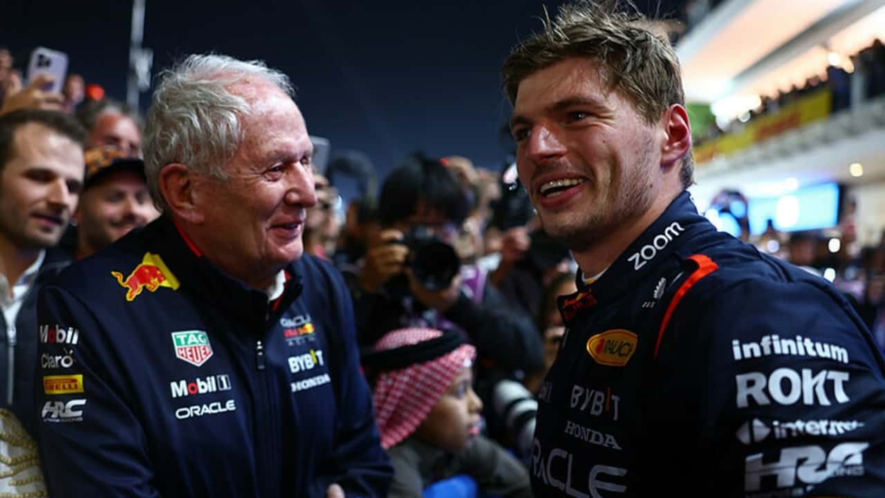Max Verstappen et Helmut Marko au GP F1 du Qatar