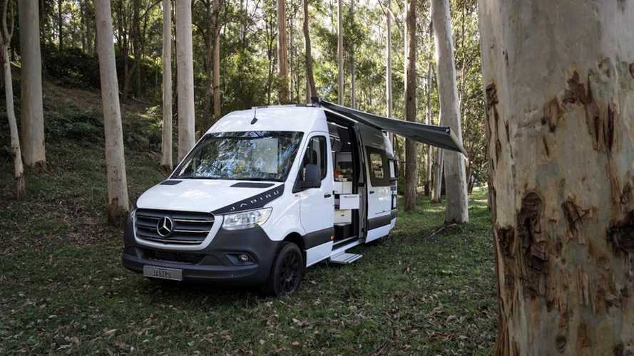 Trakka Jabiru Sprinter camper van features a swivel-out fridge